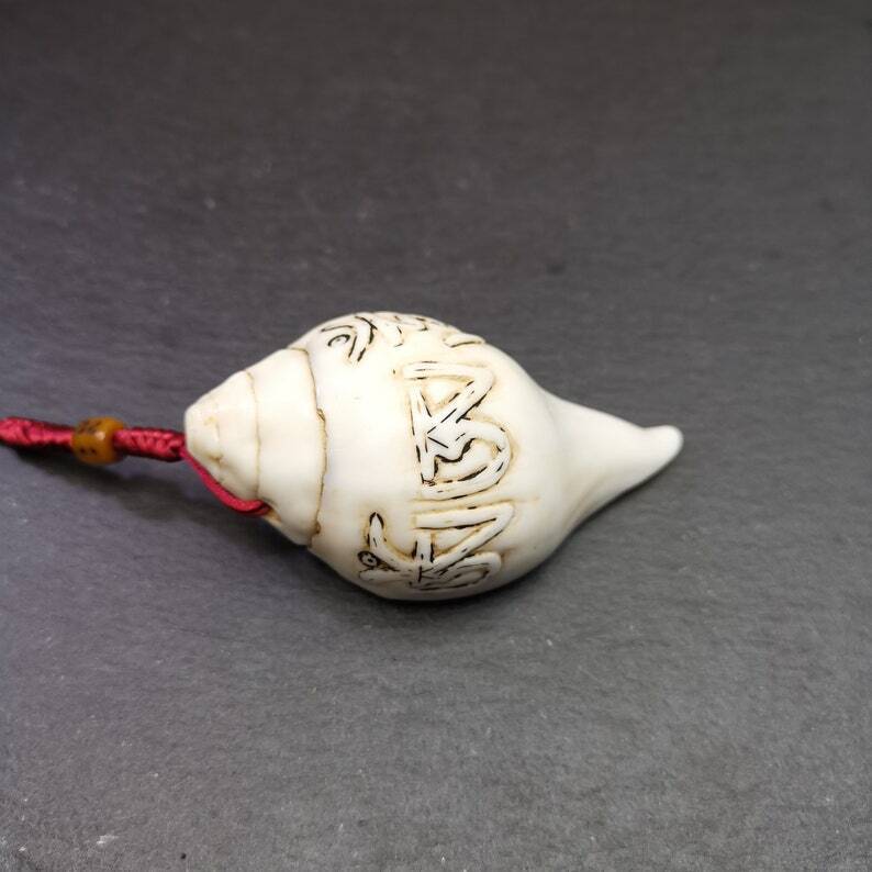 White Conch Shankha 3.31" - Tibetan Buddhist art, close-up detail