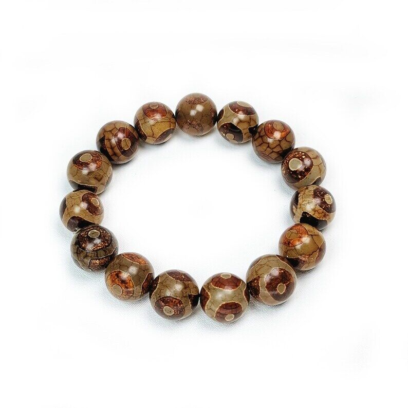 3 Eyes Dzi Beads Bracelet,Wrist Mala,0.55"