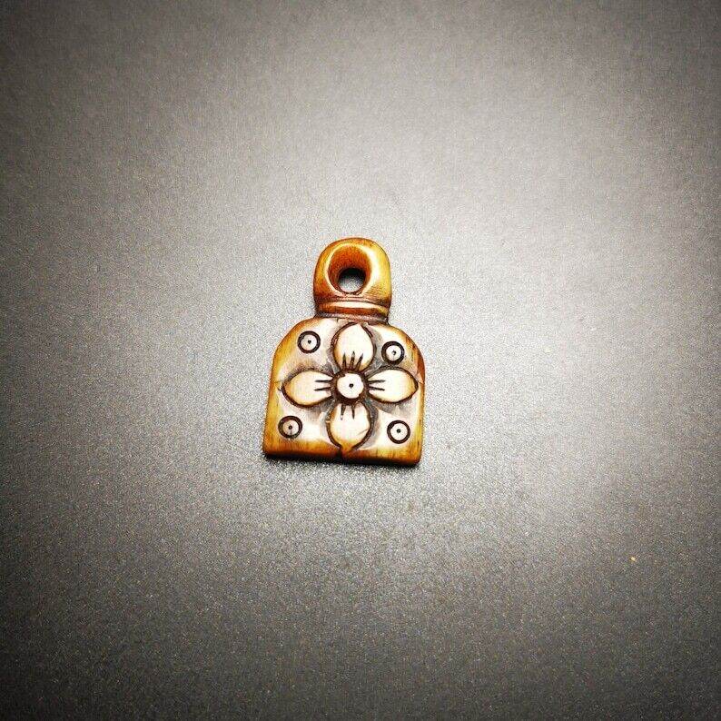 Yak Bone Carved Flower Prayer Bead Pendant - Tibetan Buddhist art, view 6
