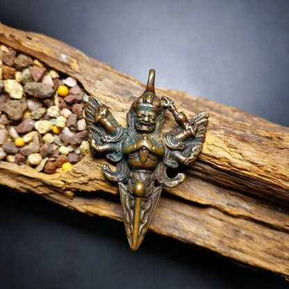 Amulet Pendant,Mahakala Phurba - Tibetan Buddhist amulet, detailed view