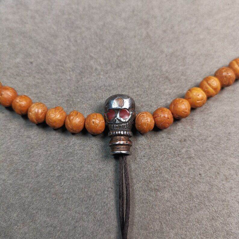 Mala Guru Bead, T-drilled 3-Hole Connector Bead - Tibetan Buddhist mala beads, size reference