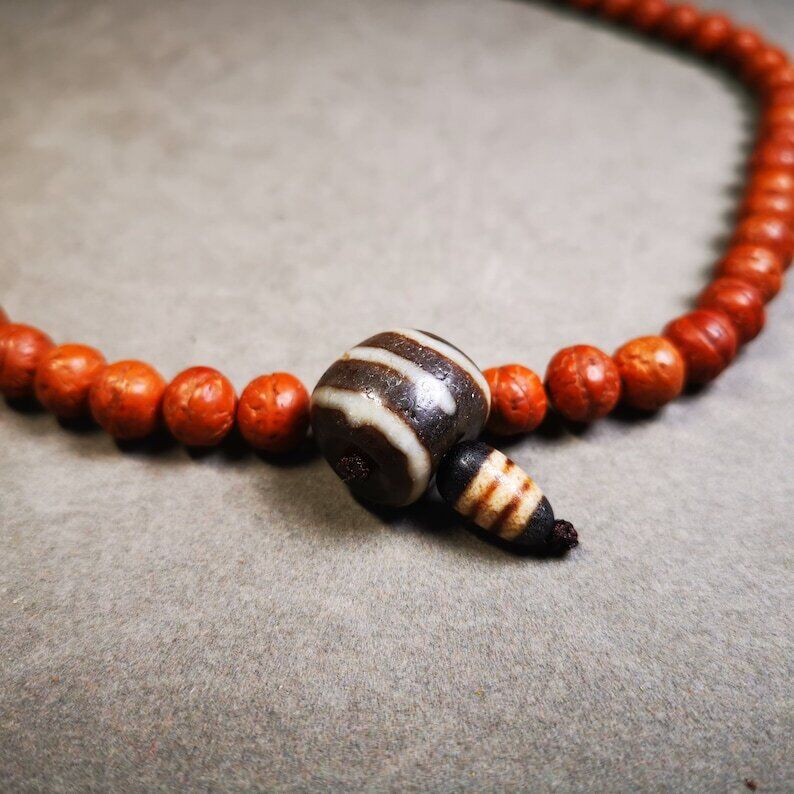 Old Stripe Dzi Guru Bead,T-drilled 3-Hole Mala Bead, Prayer Bead,Connector Bead