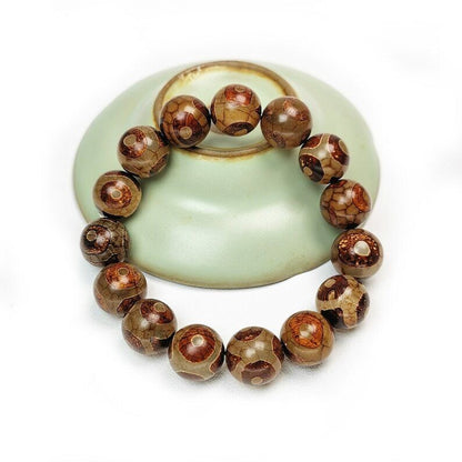 3 Eyes Dzi Beads Bracelet,Wrist Mala,0.55"