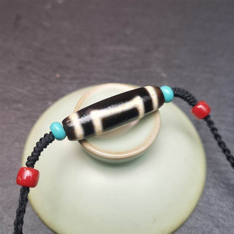 Tibetan Sky & Earth Dzi Bead Necklace,30 Years Old - Tibetan Buddhist bead necklace, view 6
