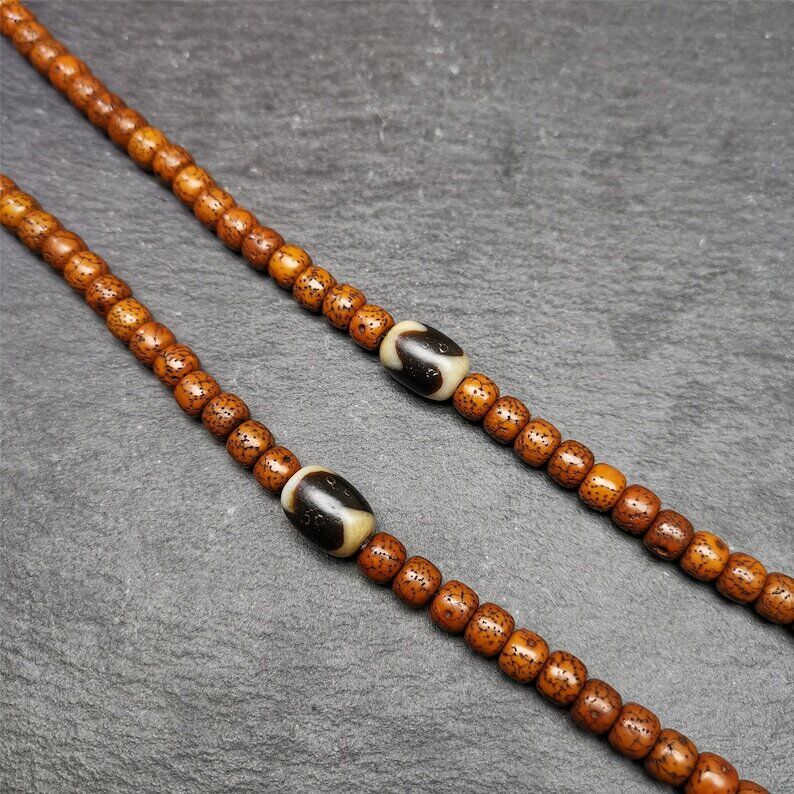 Tiger Tooth Dzi Spacer Marker Beads 0.4" - Tibetan dzi bead, view 4
