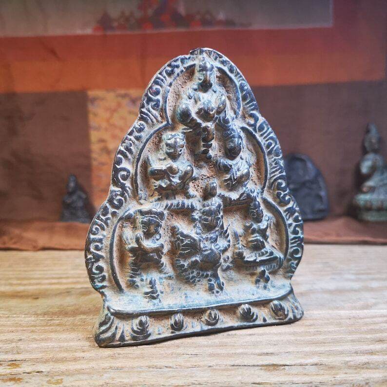 Tibetan Statue 6 Buddhas of Wealth,5 Jambhala and Vasudhara - Tibetan Buddhist statue, front view