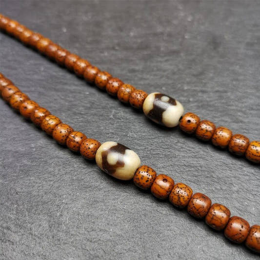 3 Eyes Dzi Spacer Marker Beads 0.4" - Tibetan dzi bead, front view