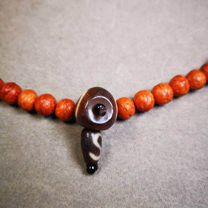 Dzi Guru Bead,T-drilled 3-Hole Mala Bead - Tibetan Buddhist mala beads, close-up detail