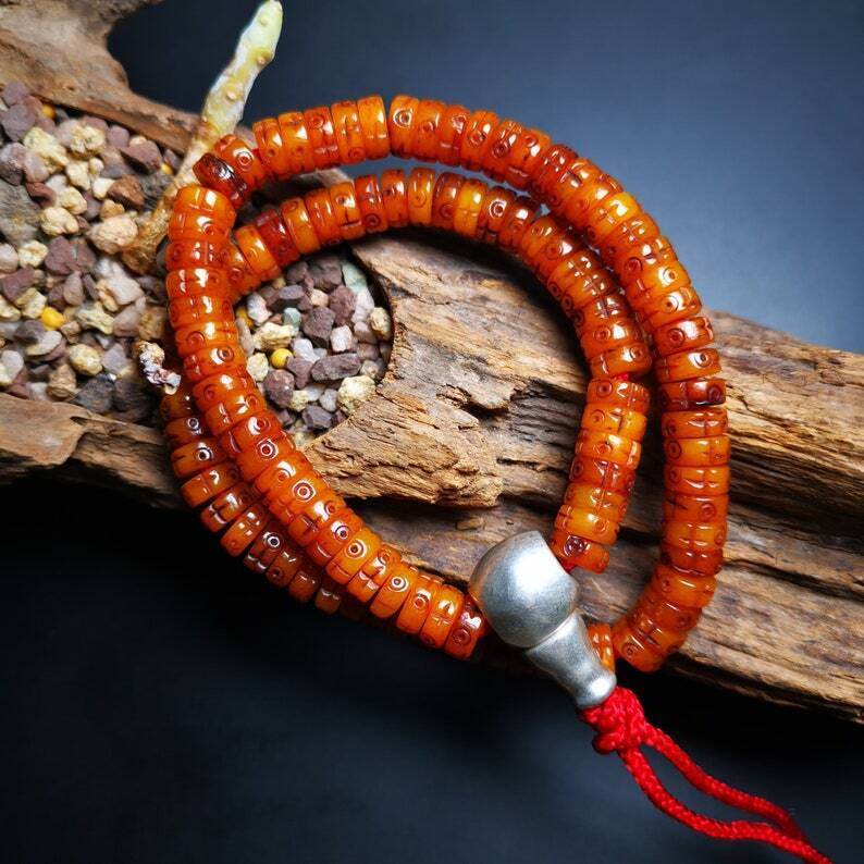 108 Mala Bracelet,8mm - Tibetan Buddhist mala beads, detailed view