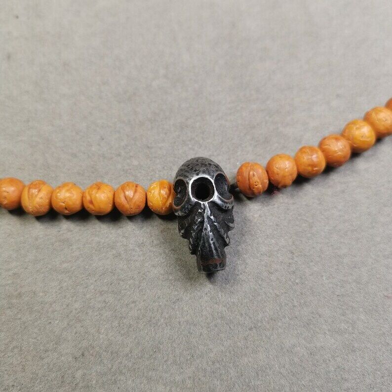 Gandhanra Tibetan Mala Guru Bead, Skull Shape T-drilled 3-Hole Bead for Prayer Bead,1.0"