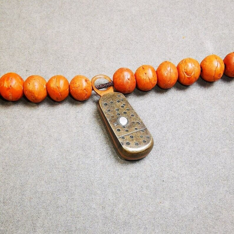 Pendant,Mantra Dot Charm Amulet 1.34" - Tibetan Buddhist amulet, front view