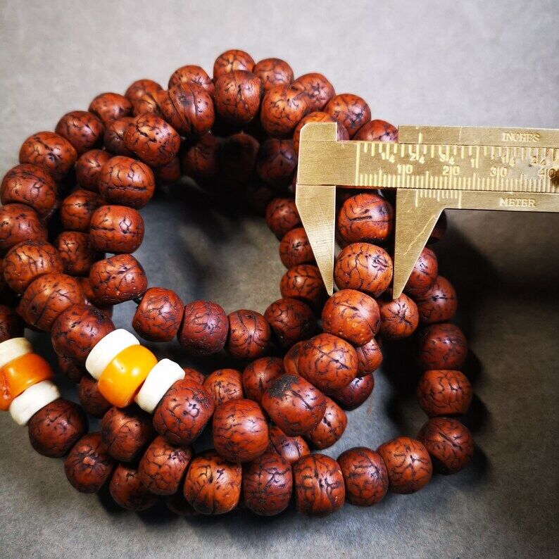 Old 108 Bodhi Beads Mala,13mm Prayer Beads for Meditation,49" Length