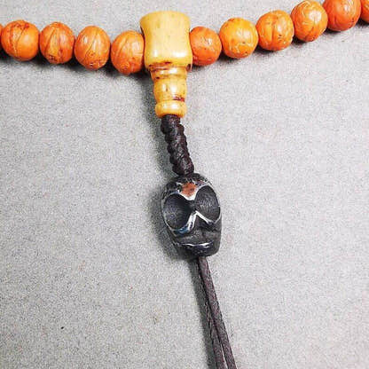 Amulet,Skull Citipati Spacer Pendant Bead for Mala,Necklace,Prayer Bead - Tibetan Buddhist mala beads, front view