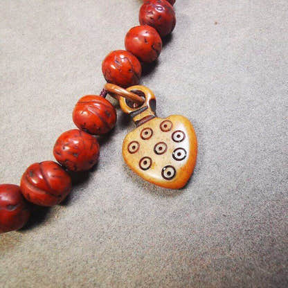 Yak Bone Carved Mantra Dot Prayer Bead Pendant - Tibetan Buddhist art, size reference
