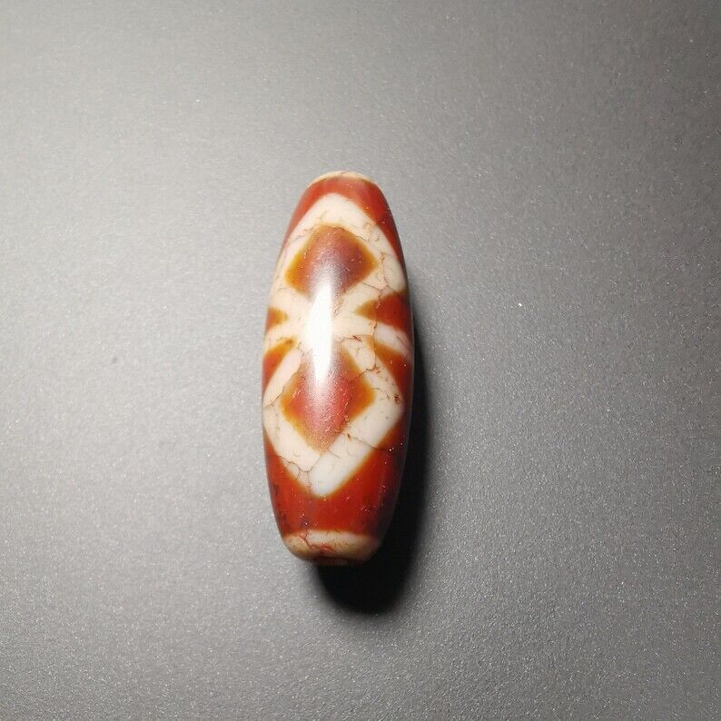 Gandhanra Ancient Tibetan Fire Agate vajra Dzi Bead,1.58" * 0.55",Zee Bead