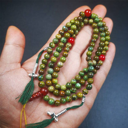 Old 108 Turquoise Beads Mala,Tibetan Prayer Beads 0.32"