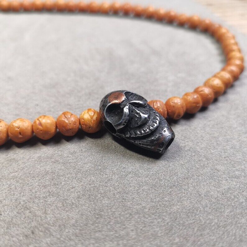 Gandhanra Tibetan Mala Guru Bead, Skull Shape T-drilled 3-Hole Bead for Prayer Bead,1.0"