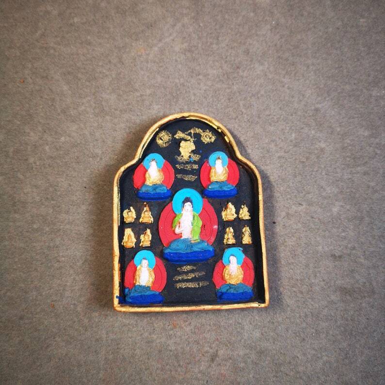 Gandhanra Painted Tibetan Tsa Tsa Mold Statue,Five Dhyani Buddhas