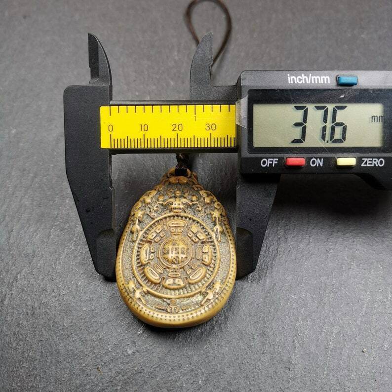 Buddhist Calendar Amulet,Yak Bone Carved Melong Mirror,SIPAHO srid pa ho Badge - Tibetan Buddhist amulet, view 9