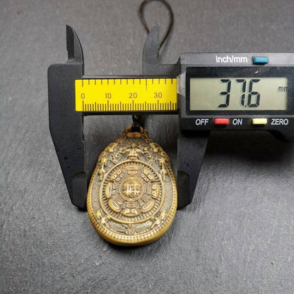 Buddhist Calendar Amulet,Yak Bone Carved Melong Mirror,SIPAHO(srid pa ho) Badge