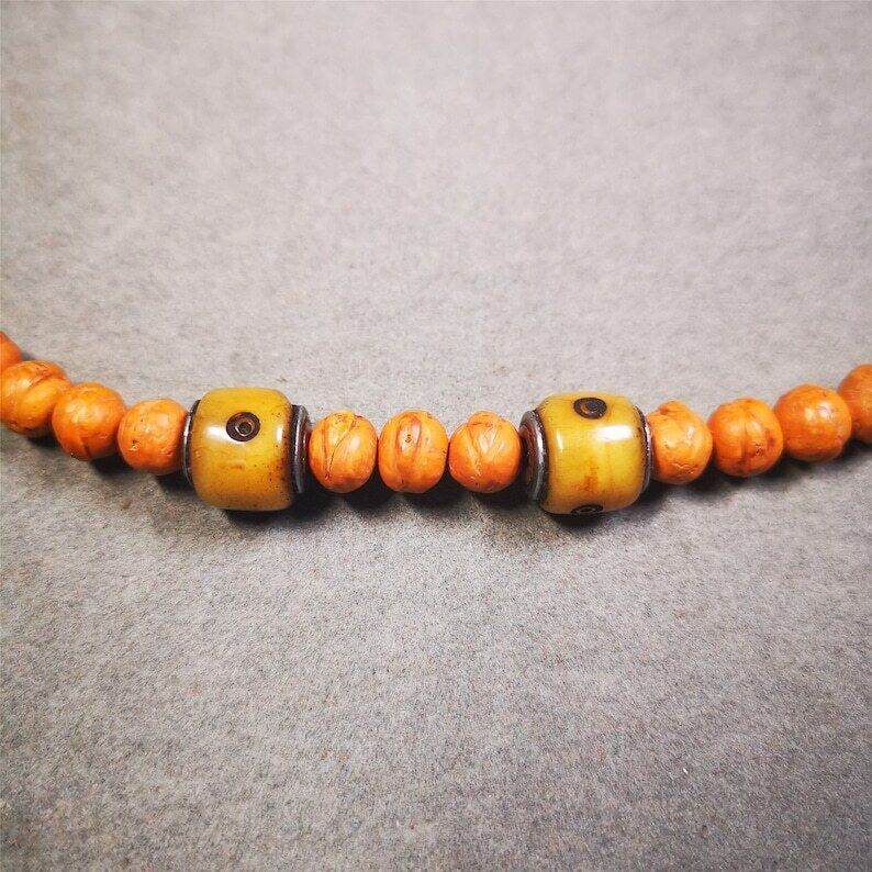 Mala Spacer Bead,Yak Bone Dice Marker Beads for Prayer Bead Necklace - Tibetan Buddhist mala beads, front view