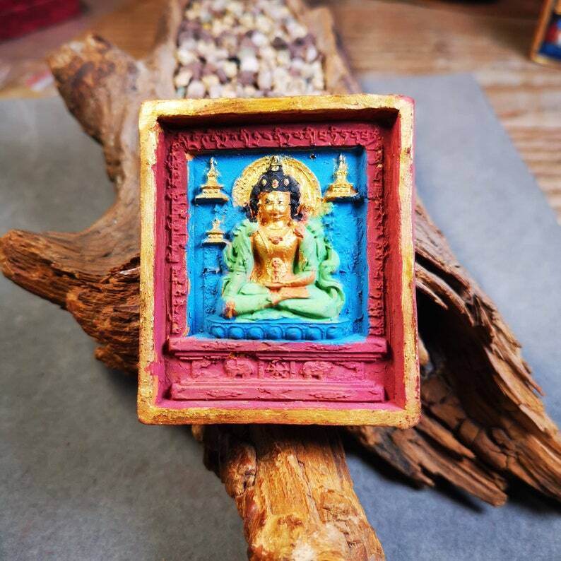 Tsa Tsa Mold Statue,Shakyamuni,Gautama Buddha - Tibetan Buddhist statue, front view