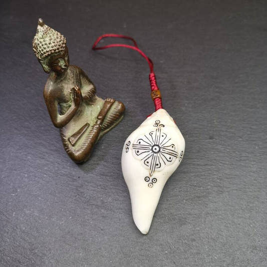White Conch Shankha 3.15" - Tibetan Buddhist art, front view
