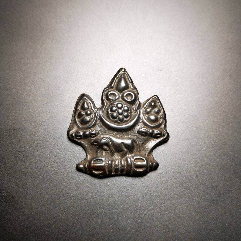 Buddhist Amulet,Mani Jewel Pendant,Cintamani Badge - Tibetan Buddhist amulet, close-up detail