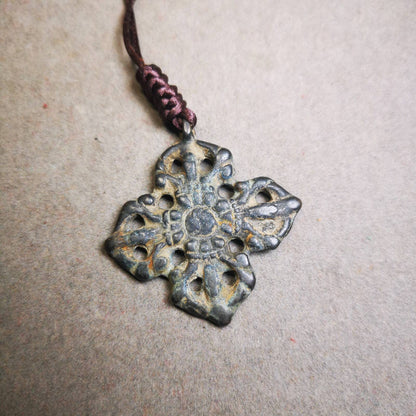 Buddhist Amulet,Cross Vajra Badge, Made of Thokcha