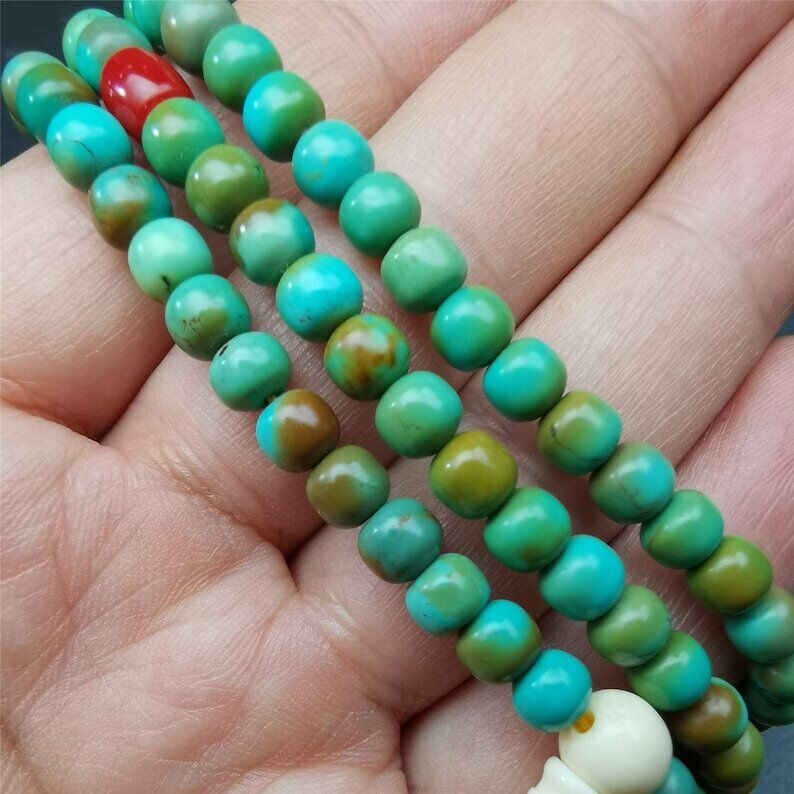 Old 108 Turquoise Beads Mala, Prayer Beads