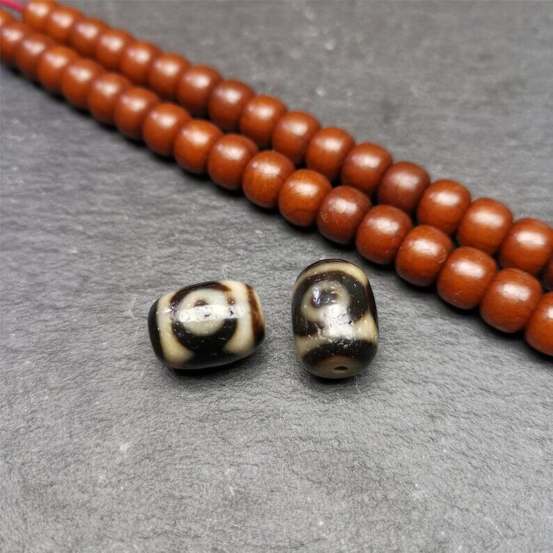 Gandhanra Pair of Tibetan Mandala 2 Eyes Dzi Spacer Marker Beads for Mala Necklace,0.47"