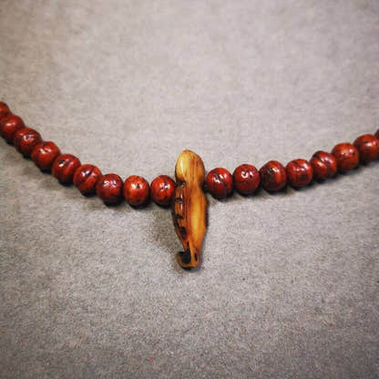Yak Bone Carved Mala Spacer Bead,1.22" - Tibetan Buddhist mala beads, close-up detail
