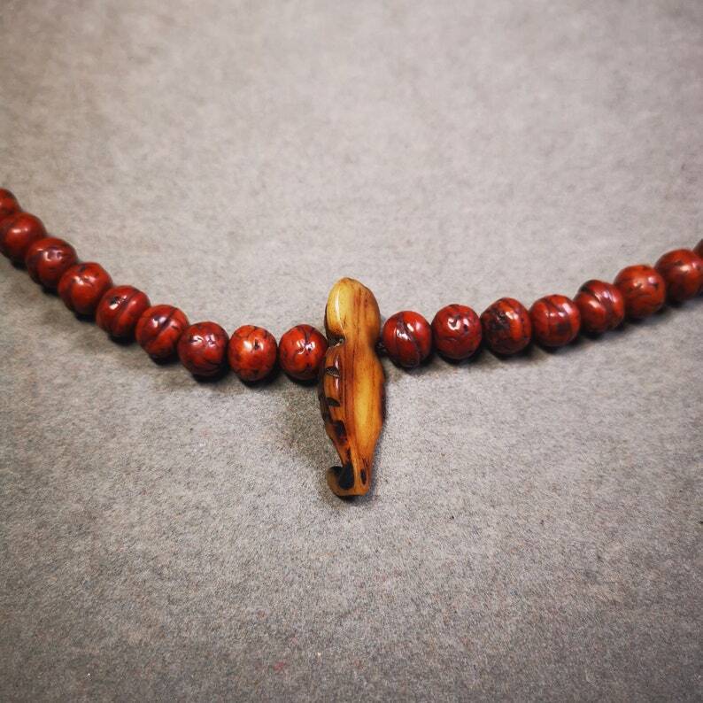 Yak Bone Carved Mala Spacer Bead,1.22" - Tibetan Buddhist mala beads, close-up detail