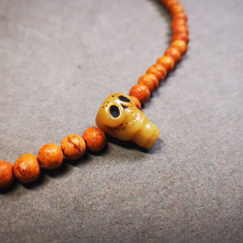 Gandhanra Bone Carved Mala Accessories,Guru Bead, T-drilled 3-Hole Bead for Prayer Bead