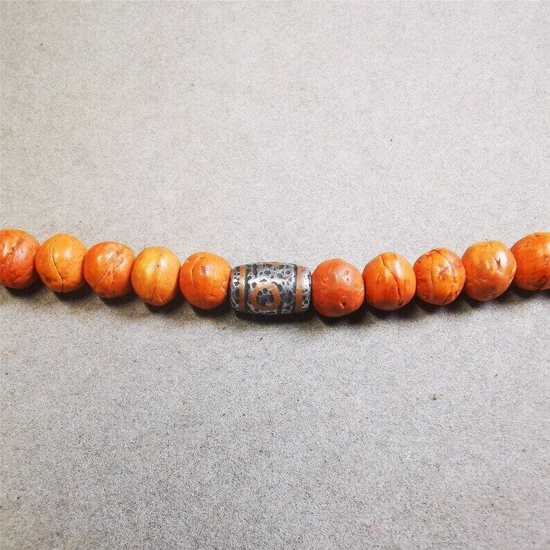 Cold Iron 3 Eyes Dzi Marker Beads 0.47" - Tibetan dzi bead, view 4