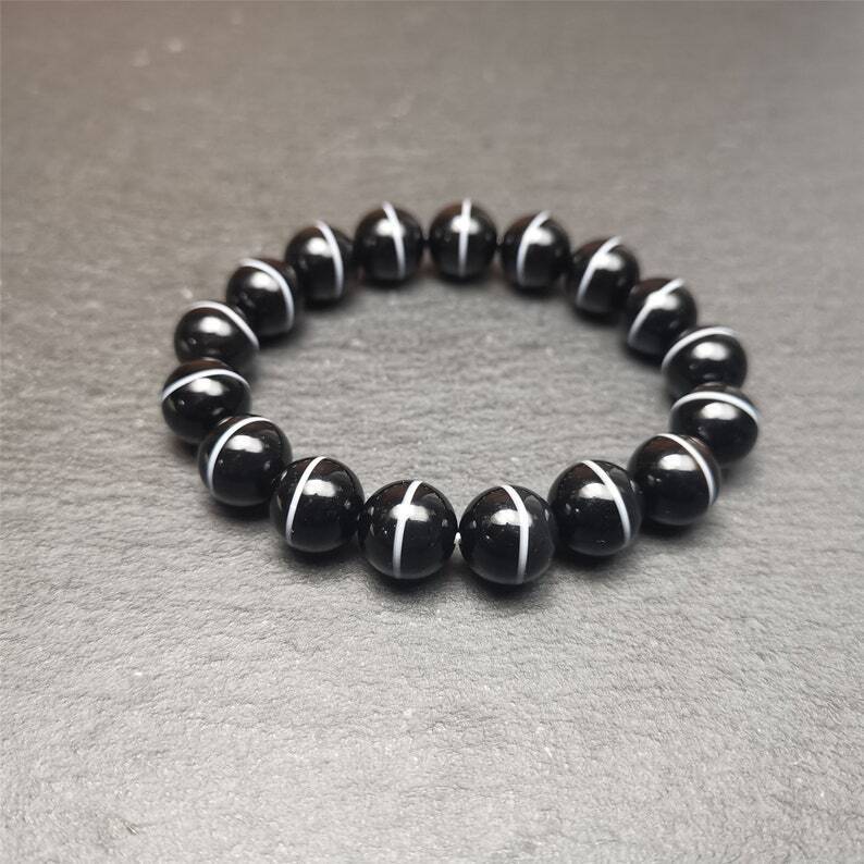 Black Agate Prayer Beads Bracelet