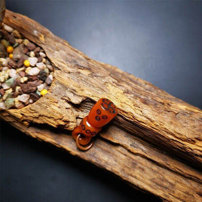 Yak Bone Carved Seal Amulet - Tibetan Buddhist amulet, close-up detail
