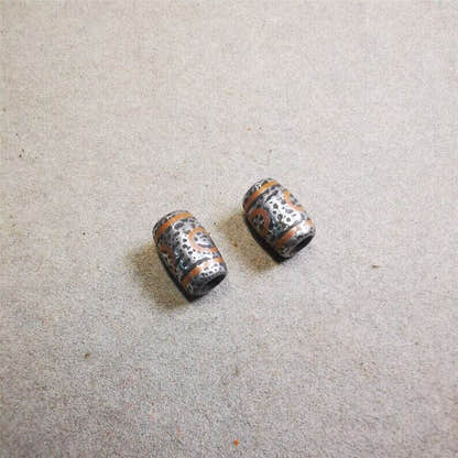 Cold Iron 3 Eyes Dzi Marker Beads 0.47" - Tibetan dzi bead, view 8