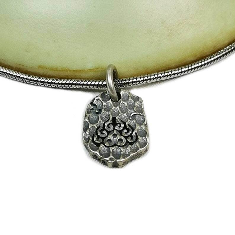 Tibetan Lucky Charm, Unique Buddhism Flame,Silver Pendant Amulet - Tibetan Buddhist amulet, view 4