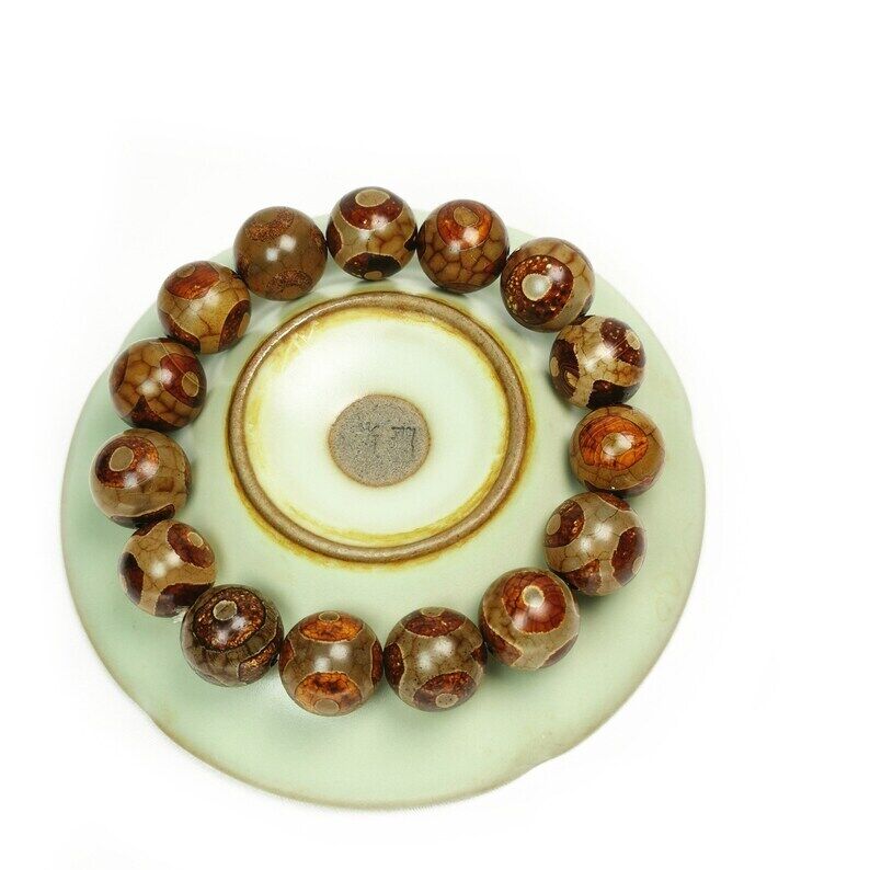 3 Eyes Dzi Beads Bracelet,Wrist Mala,0.55"