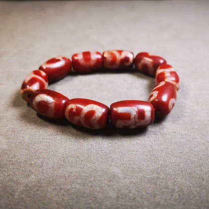 Fire Agate Dzi Bead Bracelet - Tibetan Buddhist mala beads, view 7