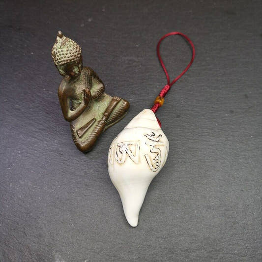 White Conch Shankha 3.31" - Tibetan Buddhist art, front view