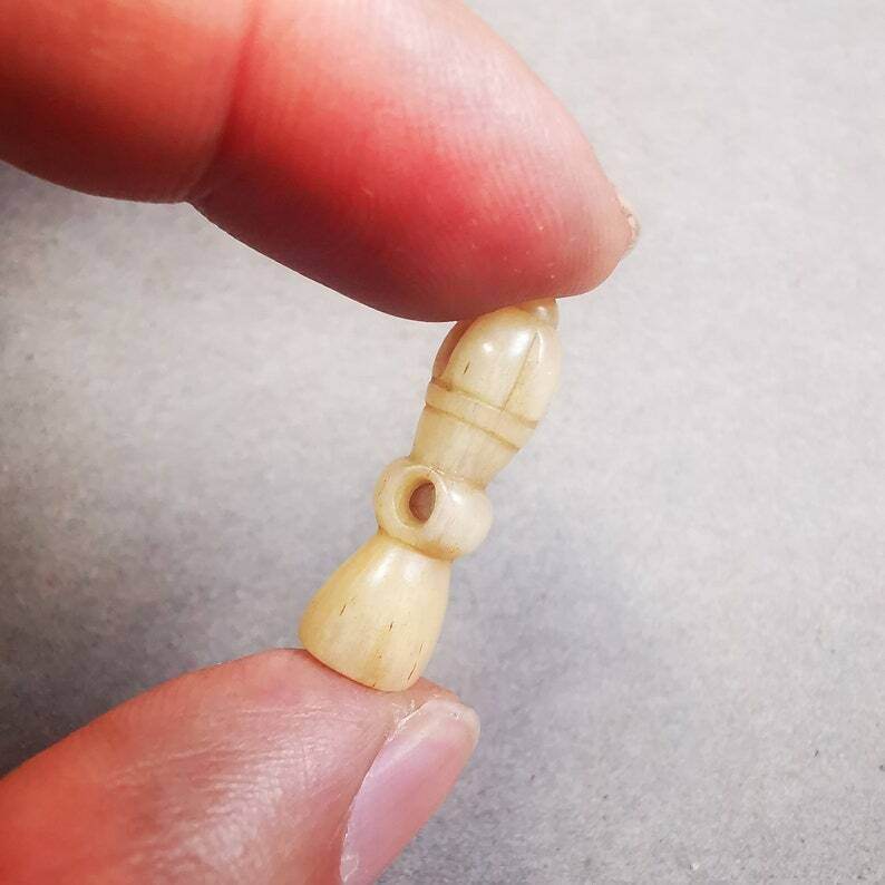 Yak Bone Carved Vajra Bell Amulet Pendant,Spacer Bead for Mala - Tibetan Buddhist mala beads, size reference