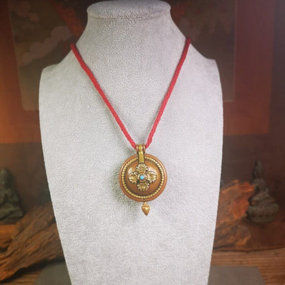 Acient Gau Ghau Shrine, Unique Round Tibetan Buddhist Altar Amulet Pendant