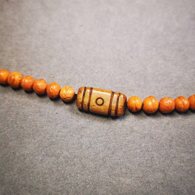 Yak Bone Carved Tibetan Mala Spacer Bead,2 Eyes Dzi Bead Pendant,0.98" × 0.5"