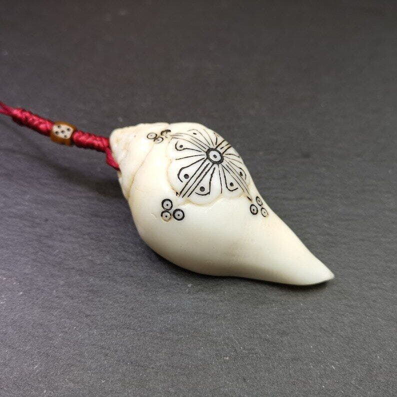 White Conch Shankha 3.15" - Tibetan Buddhist art, view 6