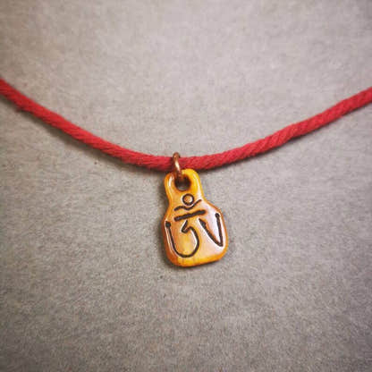 Yak Bone Carved Prayer Bead Pendant 0.98" - Tibetan Buddhist art, close-up detail