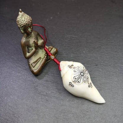 White Conch Shankha 3.15" - Tibetan Buddhist art, close-up detail