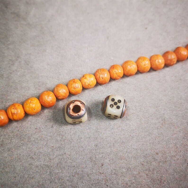 Mala Spacer Bead,Yak Bone Dice Marker Beads 0.43"×0.4"