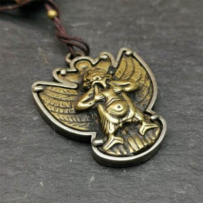 Garuda Pendant,Inlaid Copper Vajra Shell,1.57" - Tibetan Buddhist vajra, close-up detail